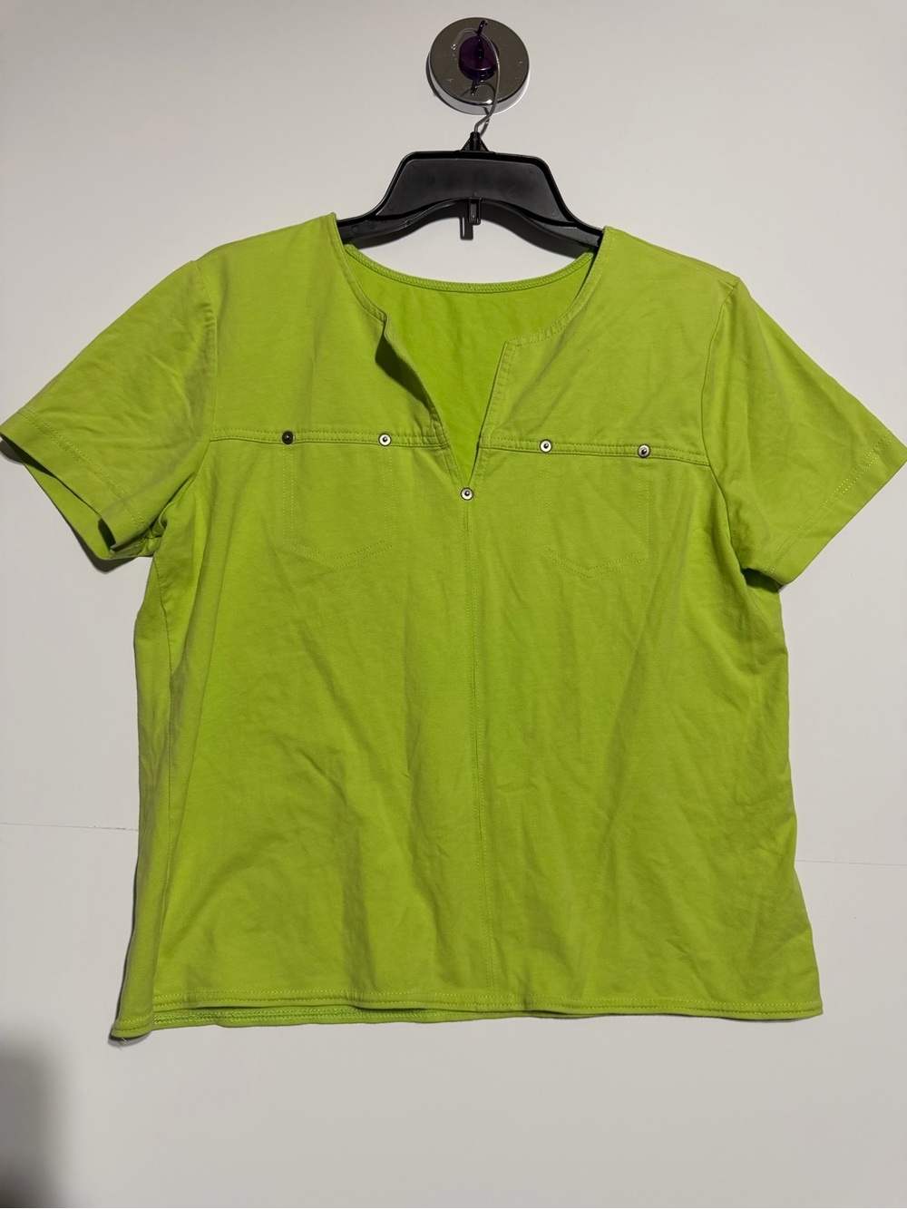 Rafaella Lime Green Short Sleeve Notch-Neck Tee